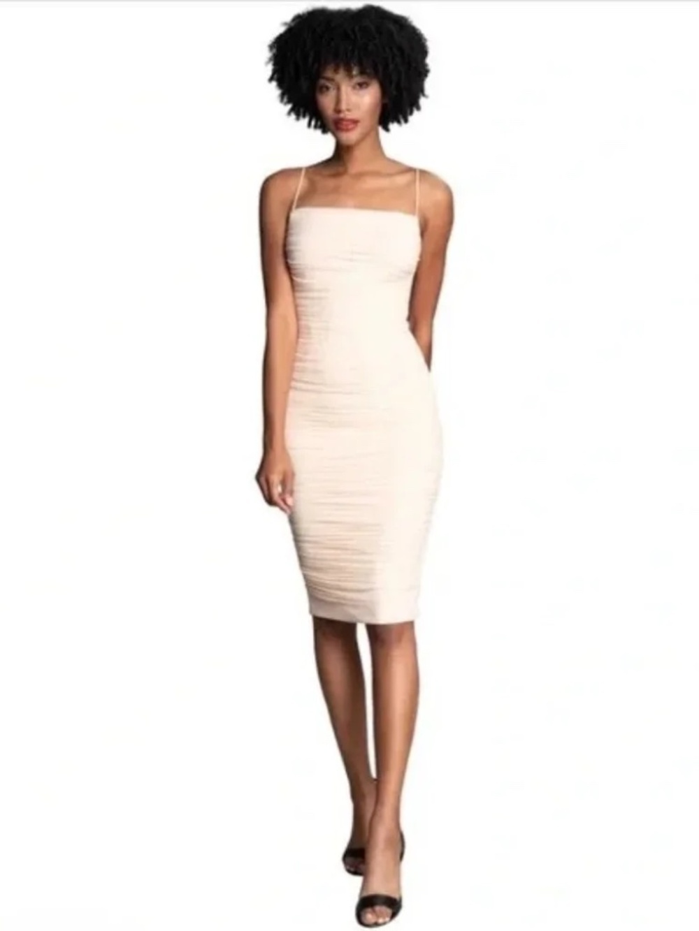 NWT Dress the Population Dylan Square Neck Ruched Bodycon Dress Sz L Eggshell